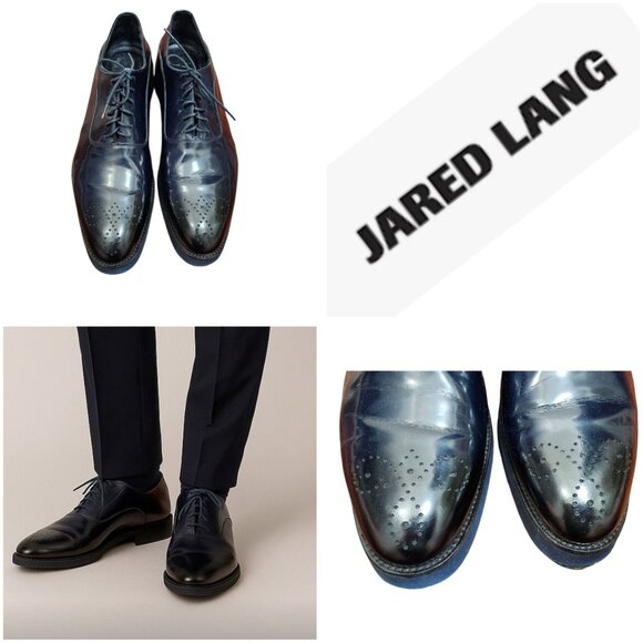 Jared Lang Men’s Wingtip Brogue Oxfords Blue Leather Dress Shoes Size 13US/EU 47 - Picture 14 of 14